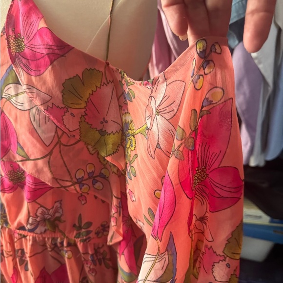 Gianni Bini Vibrant Pink Floral Long Sleeve shorts with flowing sheer skirt NWT - Picture 6 of 10